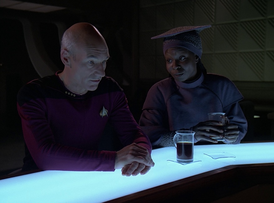 Picard getting some much-needed insight from Guinan